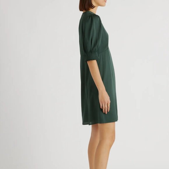 Washable Stretch Silk Puff Sleeve Mini Dress - Forest Green - Picture 3 of 9